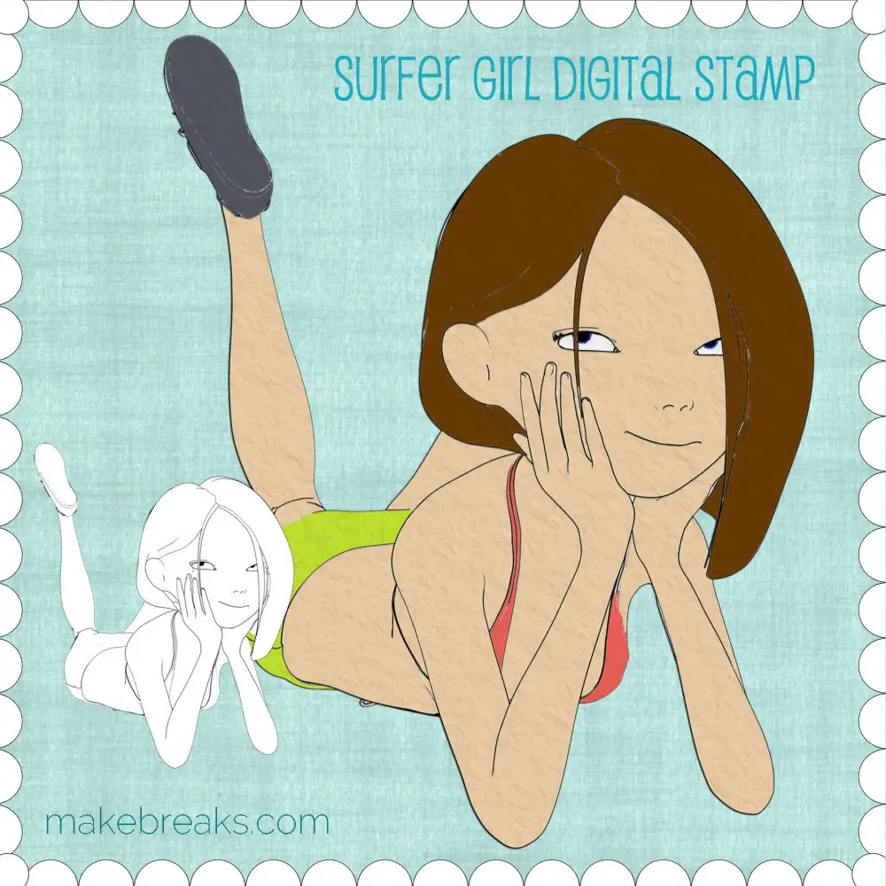 Surfer Girl Digital Stamp