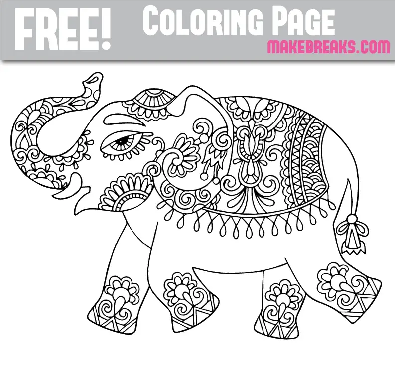 Free Patterned Elephant Coloring Page