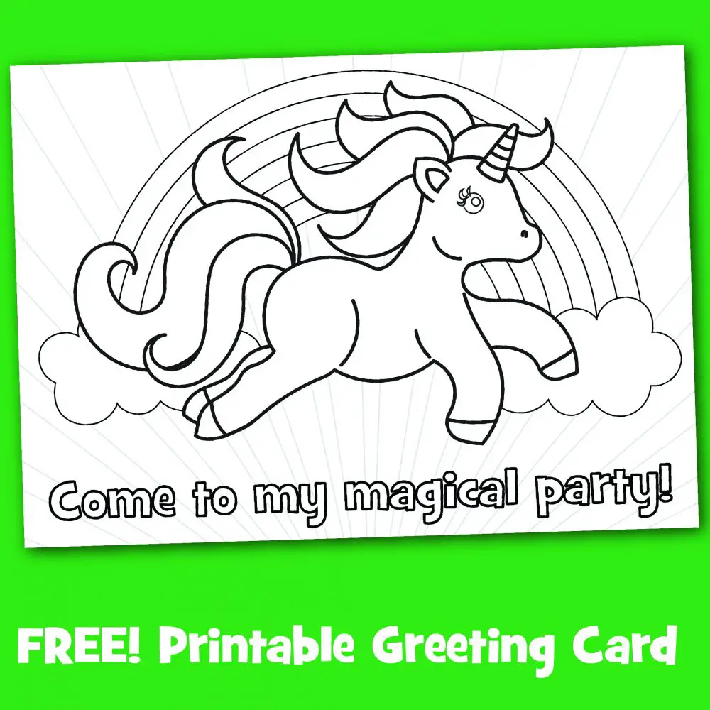 Free printable black and white unicorn magical party invitation to color