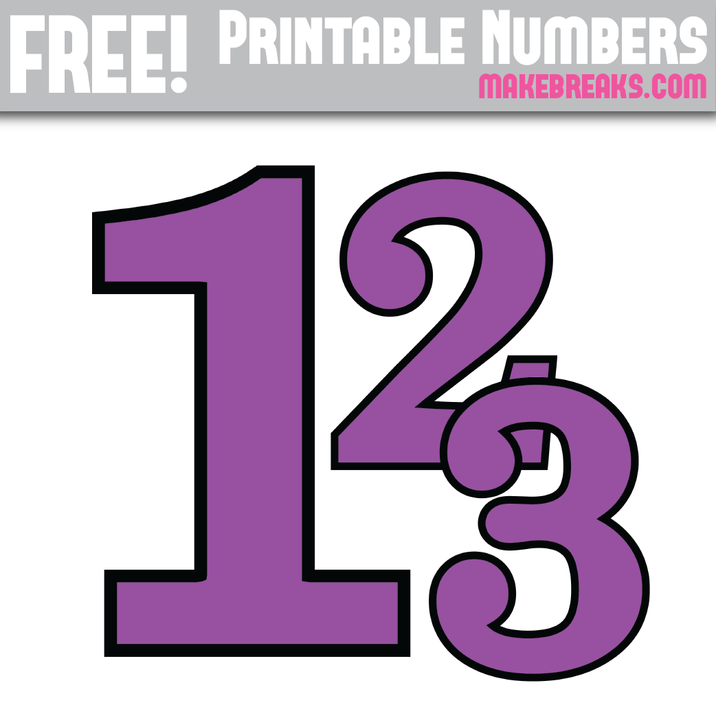 Free Purple With Black Edge Printable Numbers 0 – 9