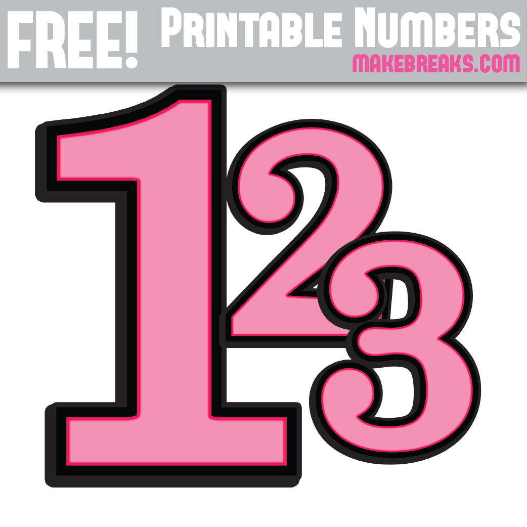 Pink With Black Edge Printable Numbers 0 – 9