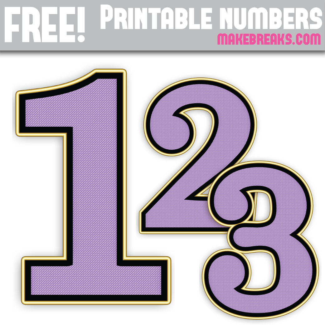 Purple Gold Edged Free Printable Numbers 0 – 9