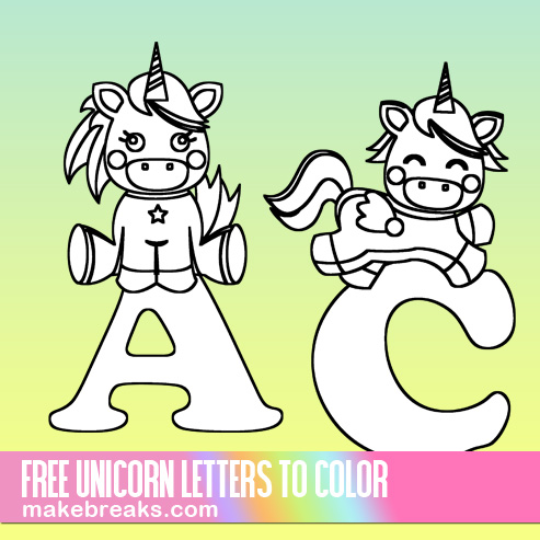 Cute Unicorn Letters to Color – Free Printable Alphabet