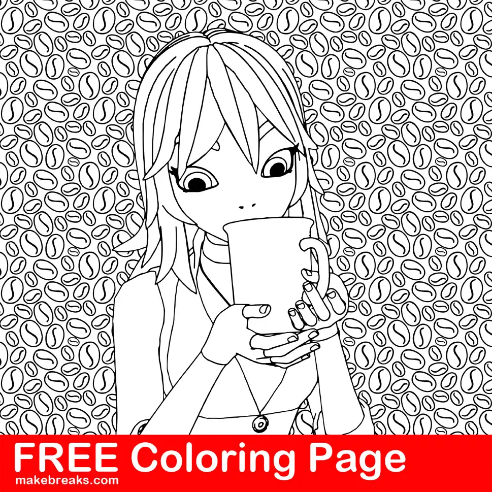 Coffee Lover’s Free Coloring Page – Girl Drinking Coffee