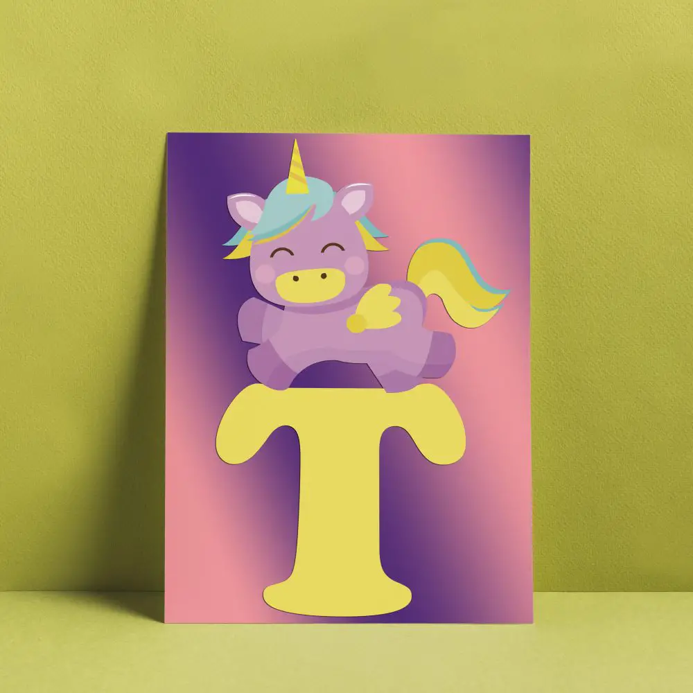 Make a cute unicorn monogram wall art with our free unicorn alphabet
