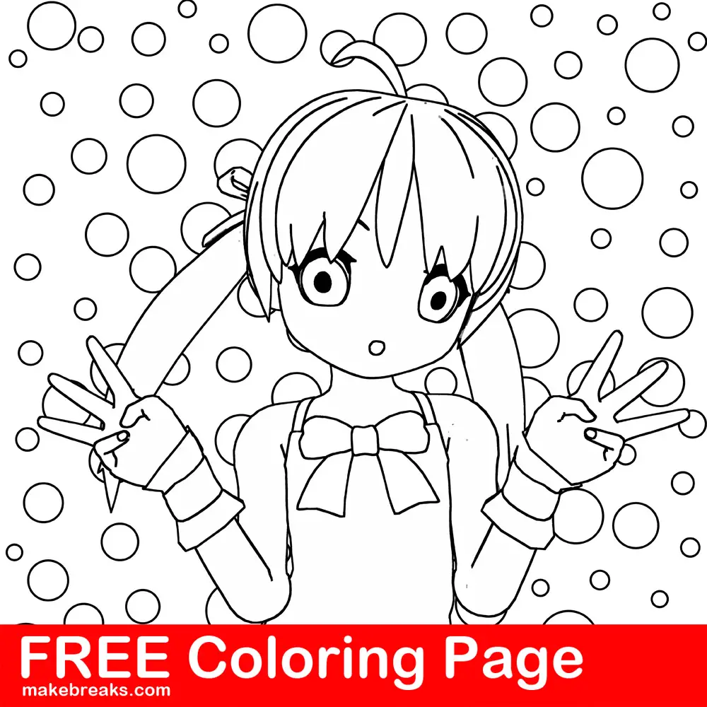 Free Coloring Page – Anime Style Girl Bubbles Background