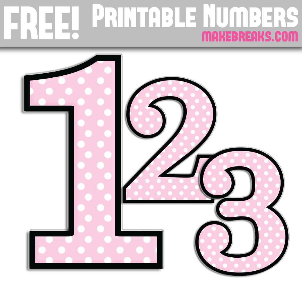 Pink Polkadot With Black Edge Printable Numbers 0 – 9