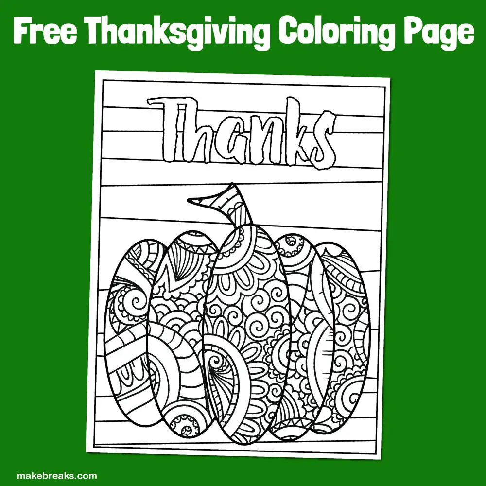 Thanks Thanksgiving Pumpkin Free Coloring Page