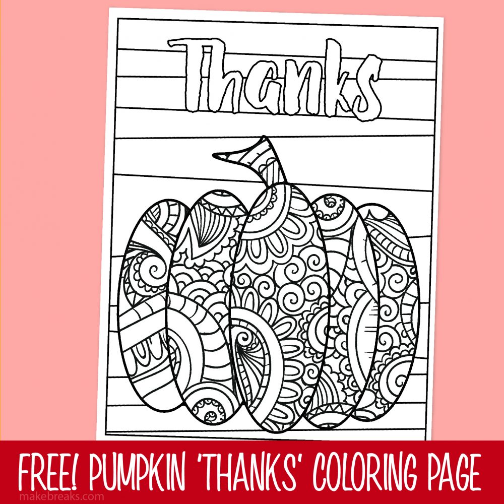 Free Pumpkin Thanks Thanksgiving Coloring Page