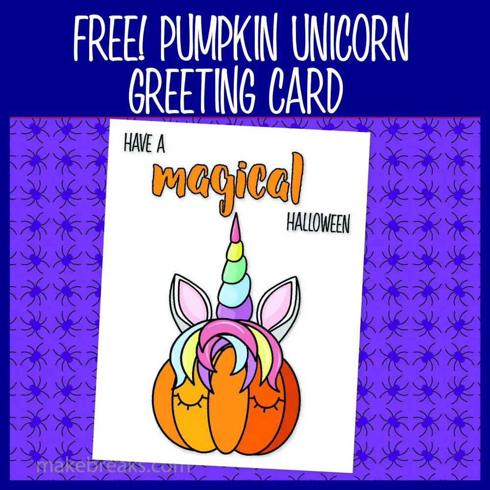 Free Halloween Unicorn Pumpkin Greeting Card