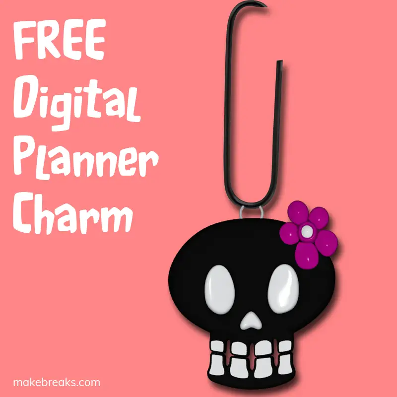 Free Cute Skull Halloween Digital Planner Paperclip Charm