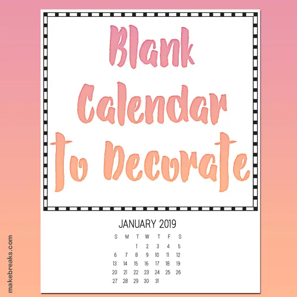 Plain 2019 Calendar to Decorate