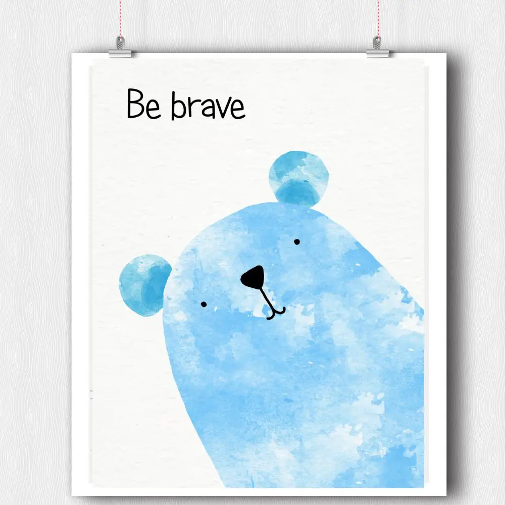 Free Printable Kid’s Wall Art – Blue Bear Be Brave