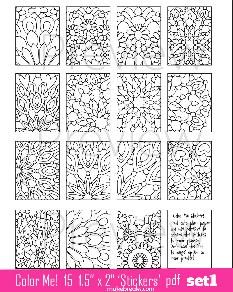 Coloring Page Planner Stickers Set 1