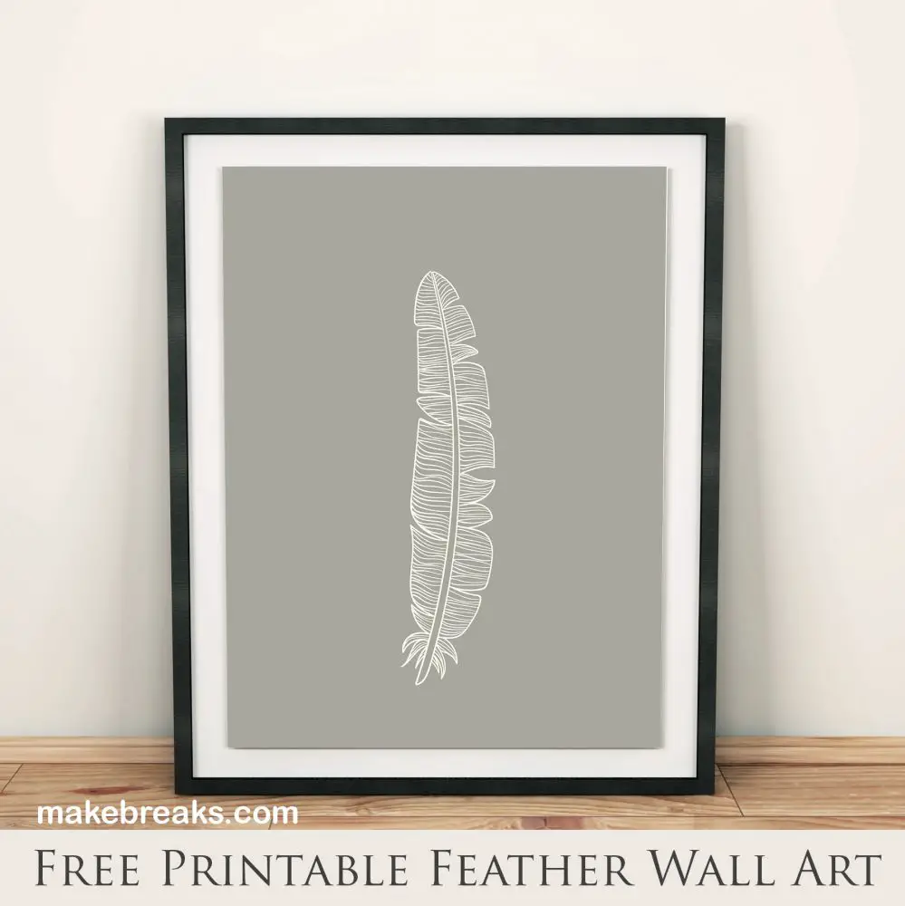 Free Printable Wall Art – Grey and White Feather