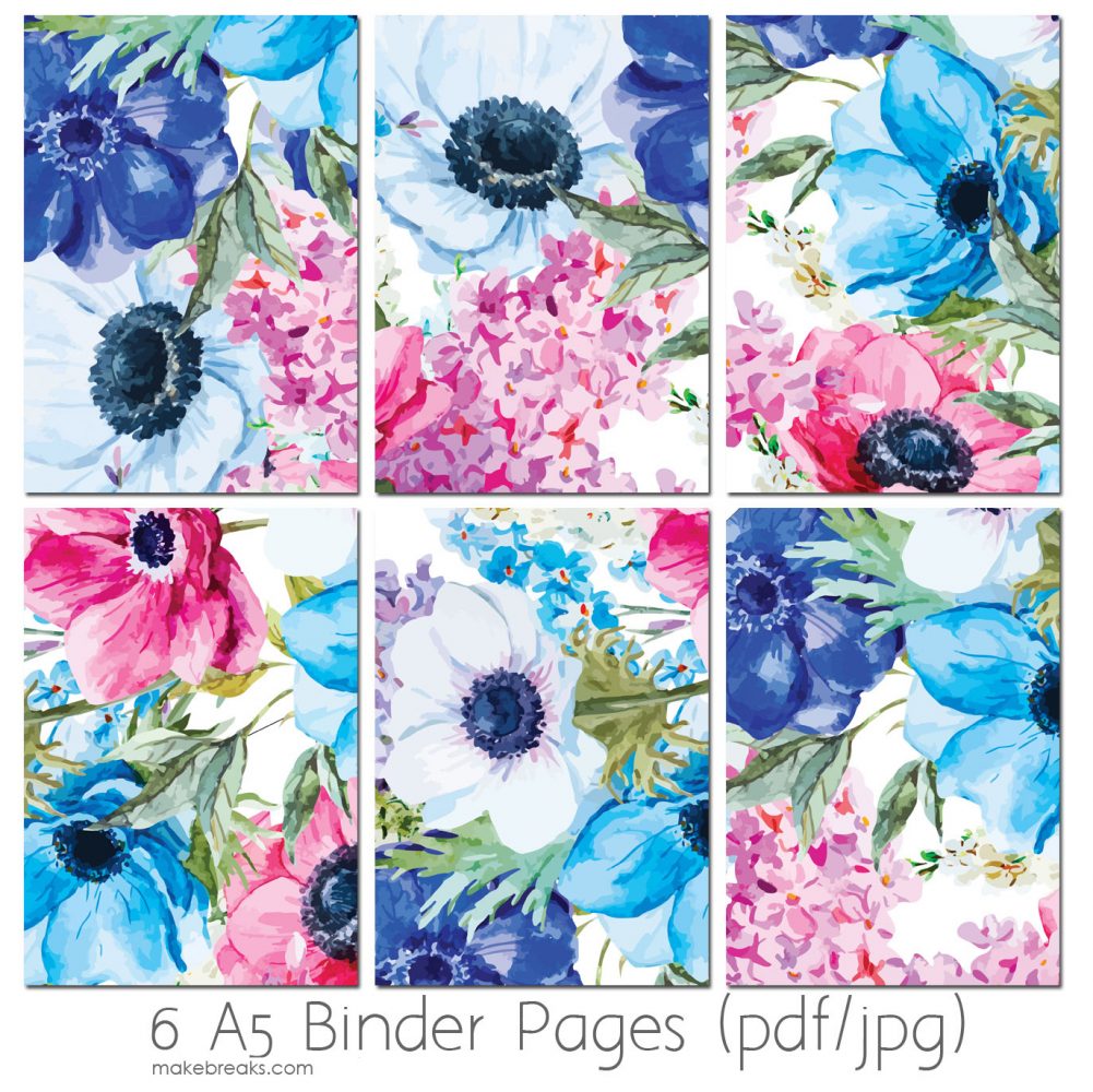 Free A5 Planner Dividers With Blue Floral Design