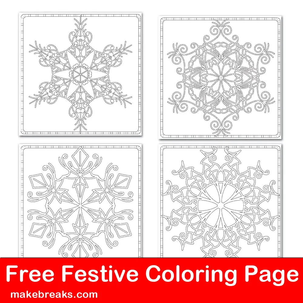Free Four Snowflake Coloring Pages