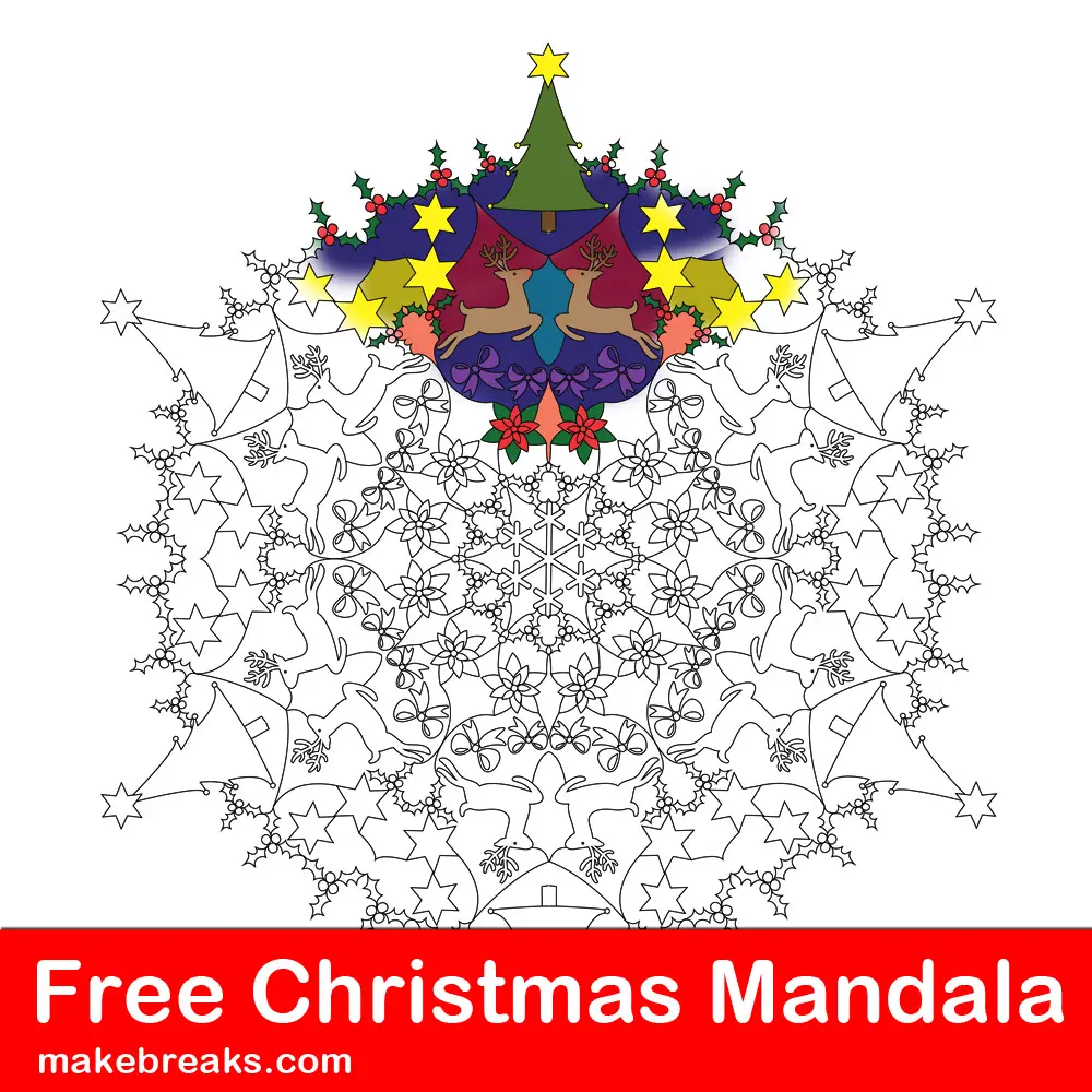 Christmas themed mandala coloring page to download