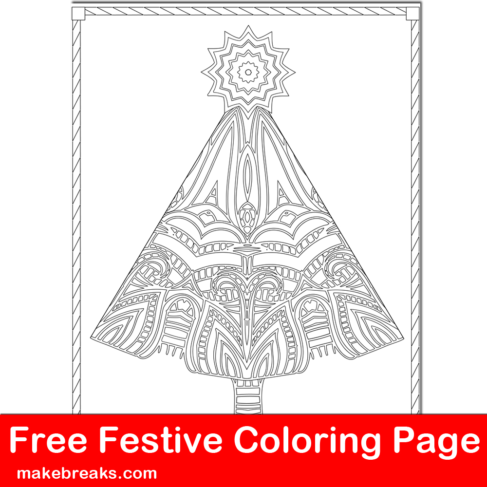 Intricate Christmas tree free coloring page to download