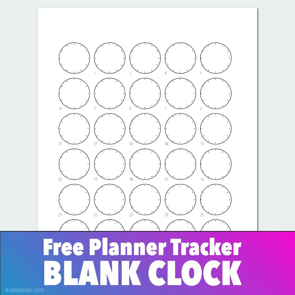 Blank Clock Time Tracker for Bullet Journals and Planners