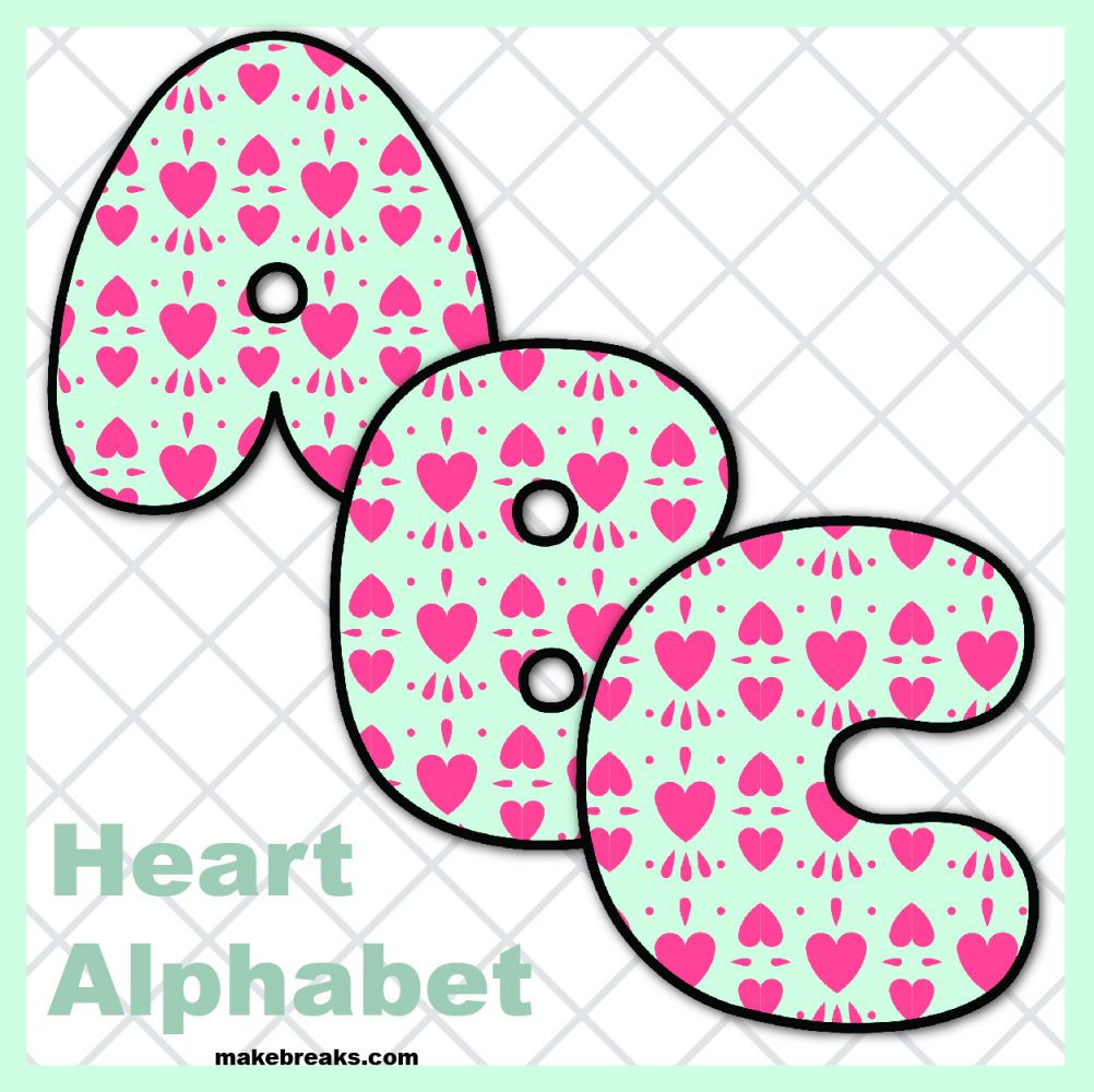 Free Printable Alphabet for Valentine’s Day- Pattern 1