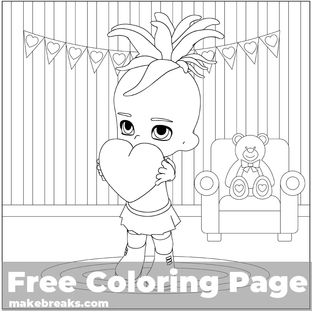 Cute Baby With Heart Coloring Page 1