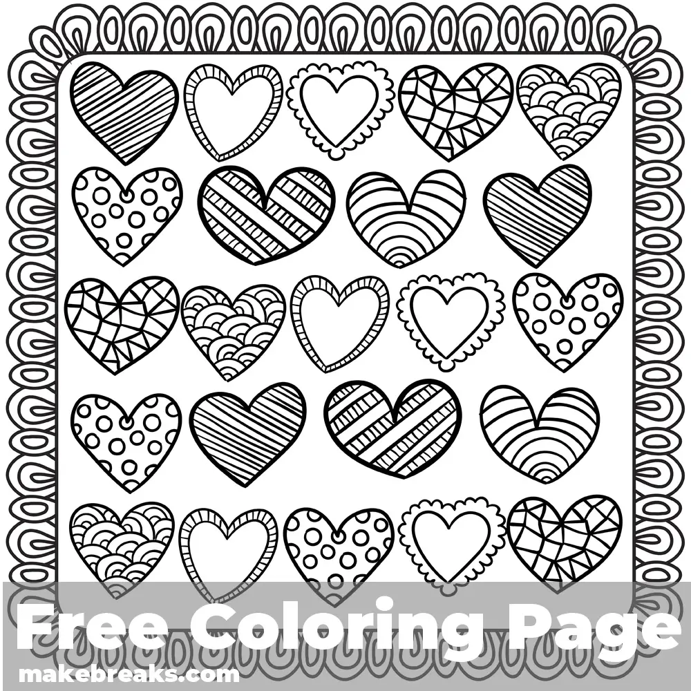 Box of Hearts Coloring Page