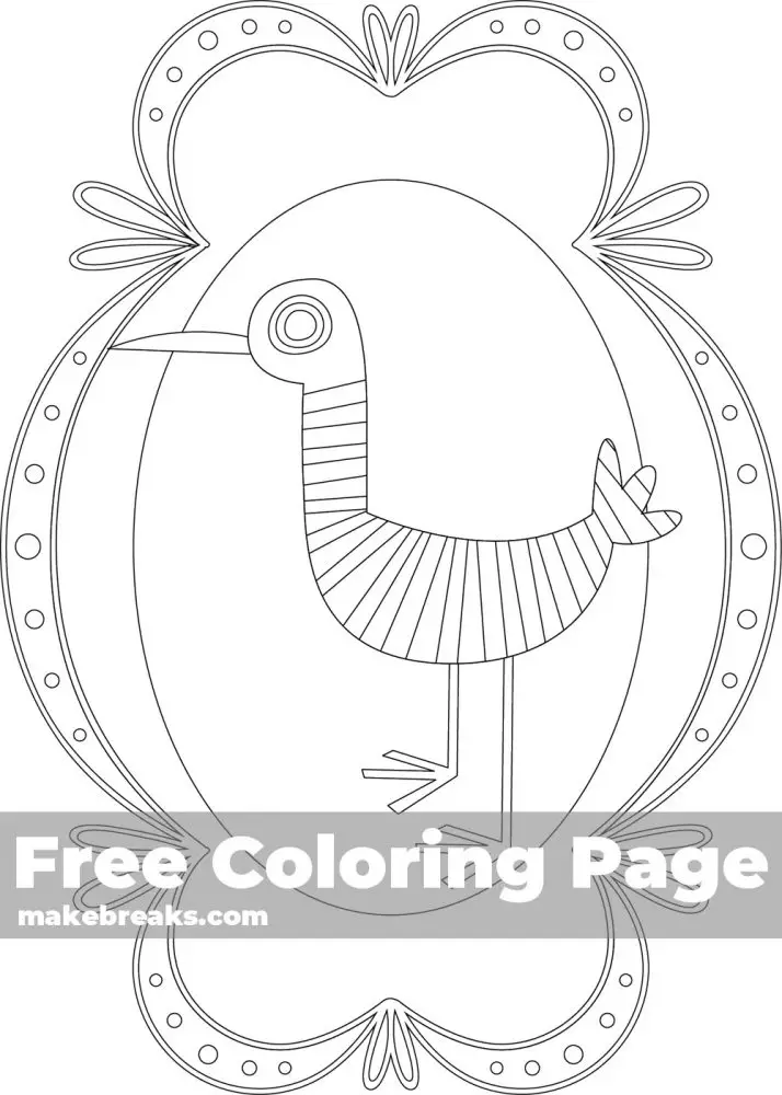 Whimsical Bird Coloring Page For Cards  2