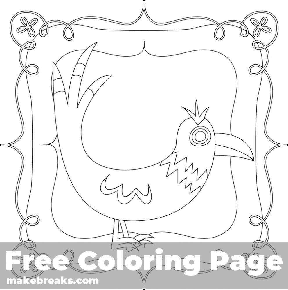 Whimsical Bird Coloring Page For Cards 3