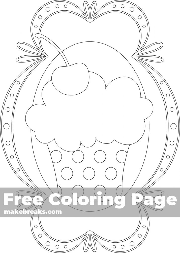Cupcake Coloring Page For Cards 3