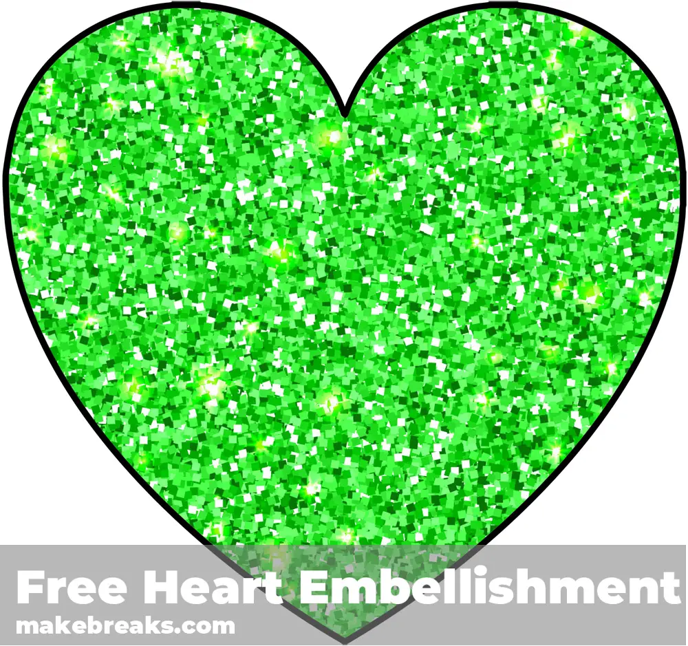Free Printable Green Glitter Heart Embellishment