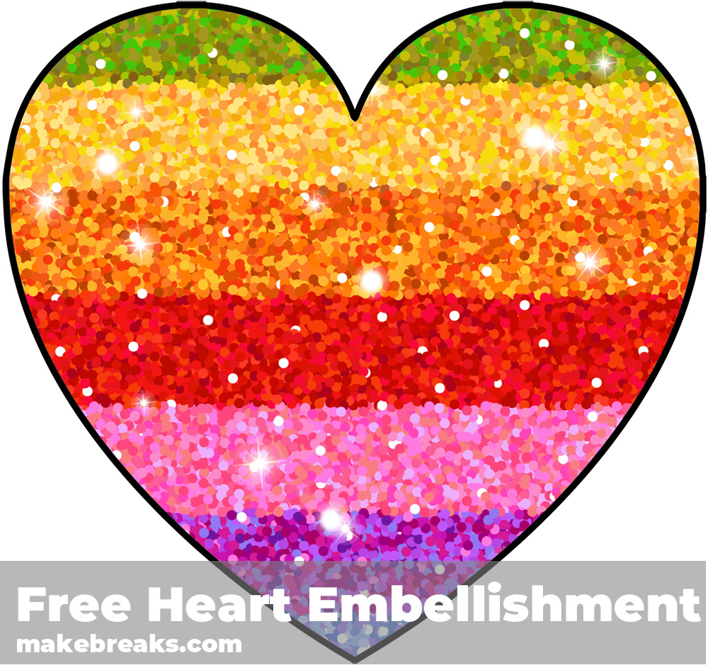 Free Printable Rainbow Glitter Heart Embellishment