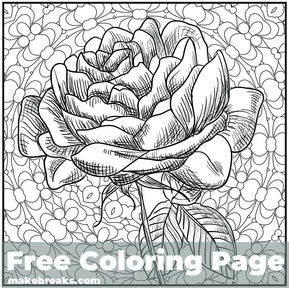 Romantic Rose Flower Coloring Page