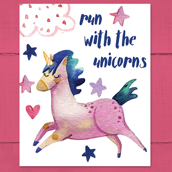 Free Printable Run With Unicorns Poster