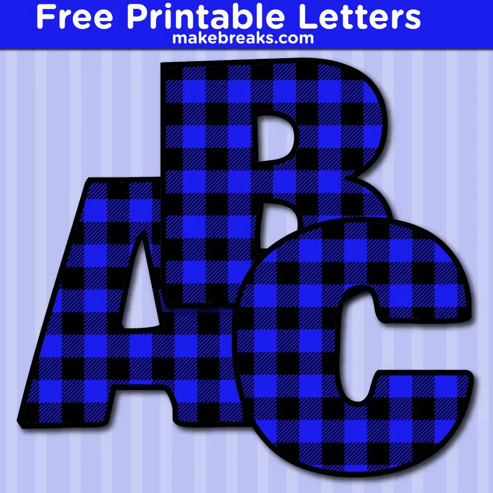 Free Printable Bold Blue Plaid Alphabet