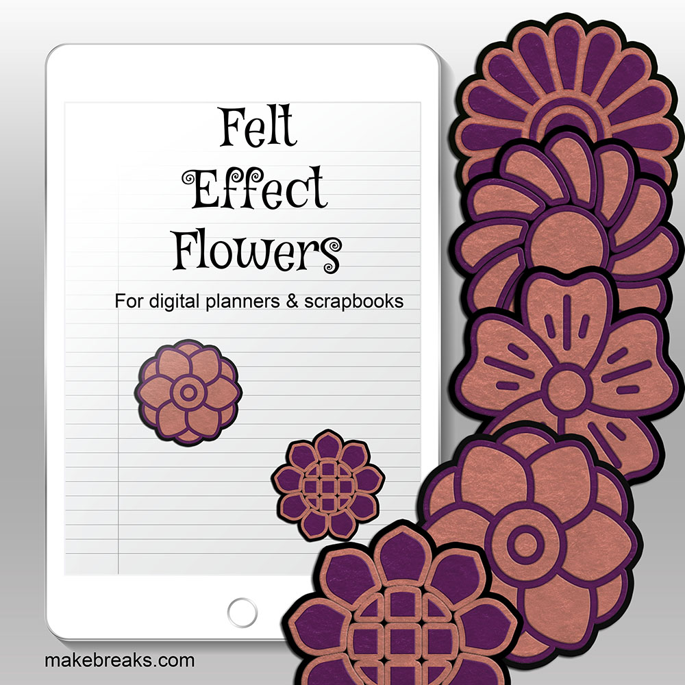 Felt Flower Embellishments for Digital Planners & Digital Scrapbooks