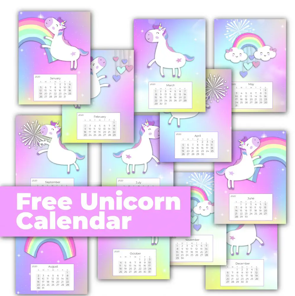 Free 12 Month Unicorn Calendar