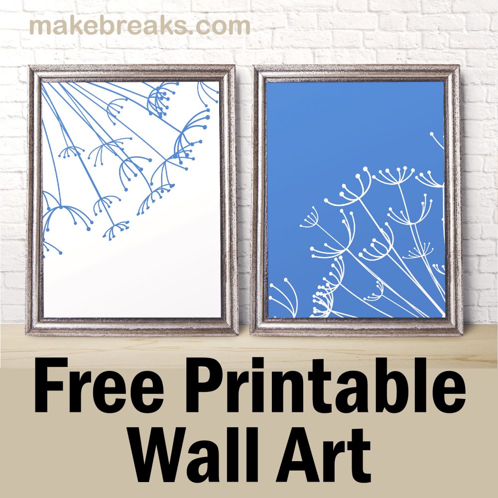 Free Printable Wall Art – Blue and White Dandelion