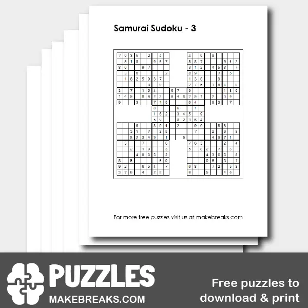 Free Easy Printable Samurai Sudoku Puzzles