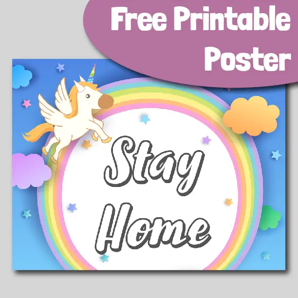 Free Unicorn and Rainbow Stay Home Wall Poster