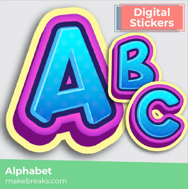 Free Blue Cartoon Alphabet Letters Digital Planner Stickers