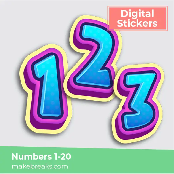 free blue cartoon numbers 1 20 digital planner stickers make breaks