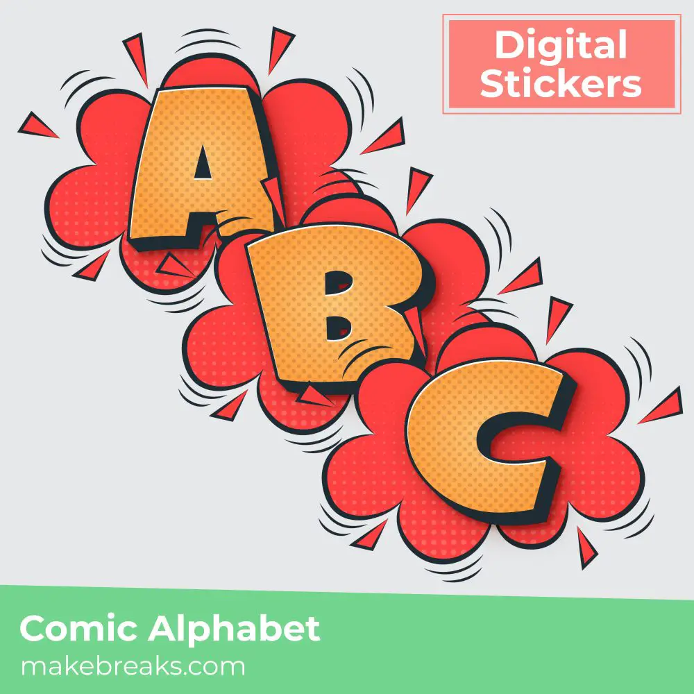 Free Comic Digital Stickers Alphabet