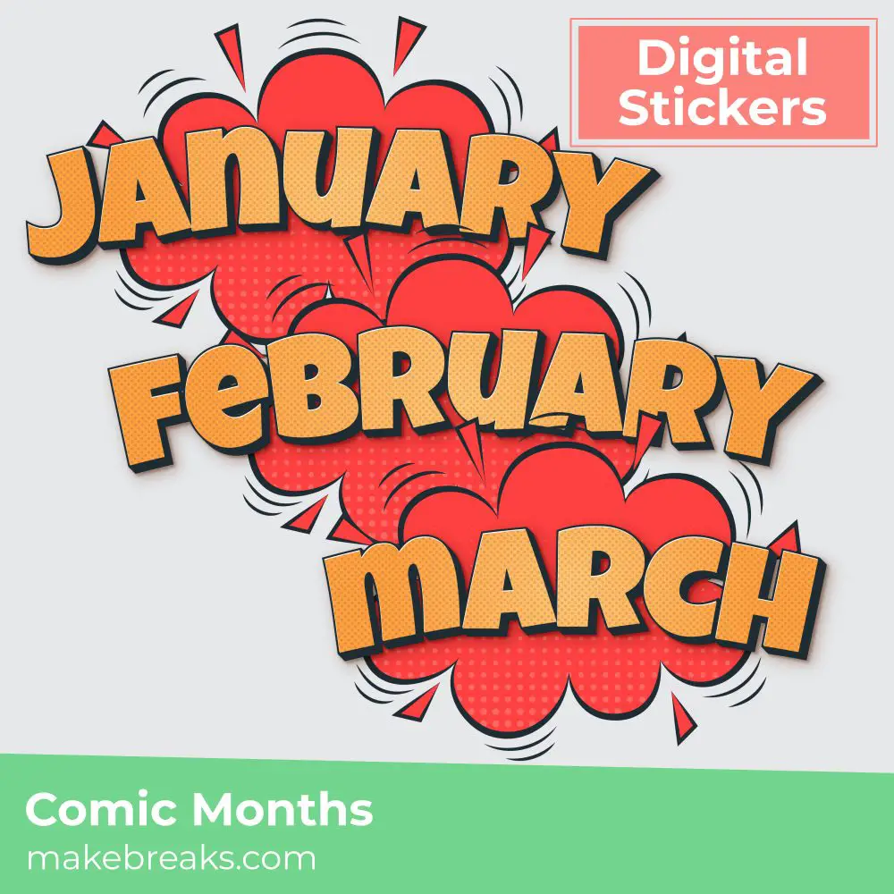 Comic Style Months Headers Digital Stickers