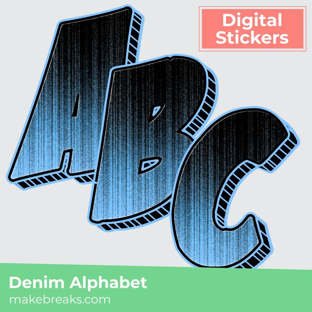 Denim Style Alphabet Digital Stickers