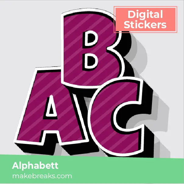 Free Purple Cartoon Alphabet Letters Digital Planner Stickers