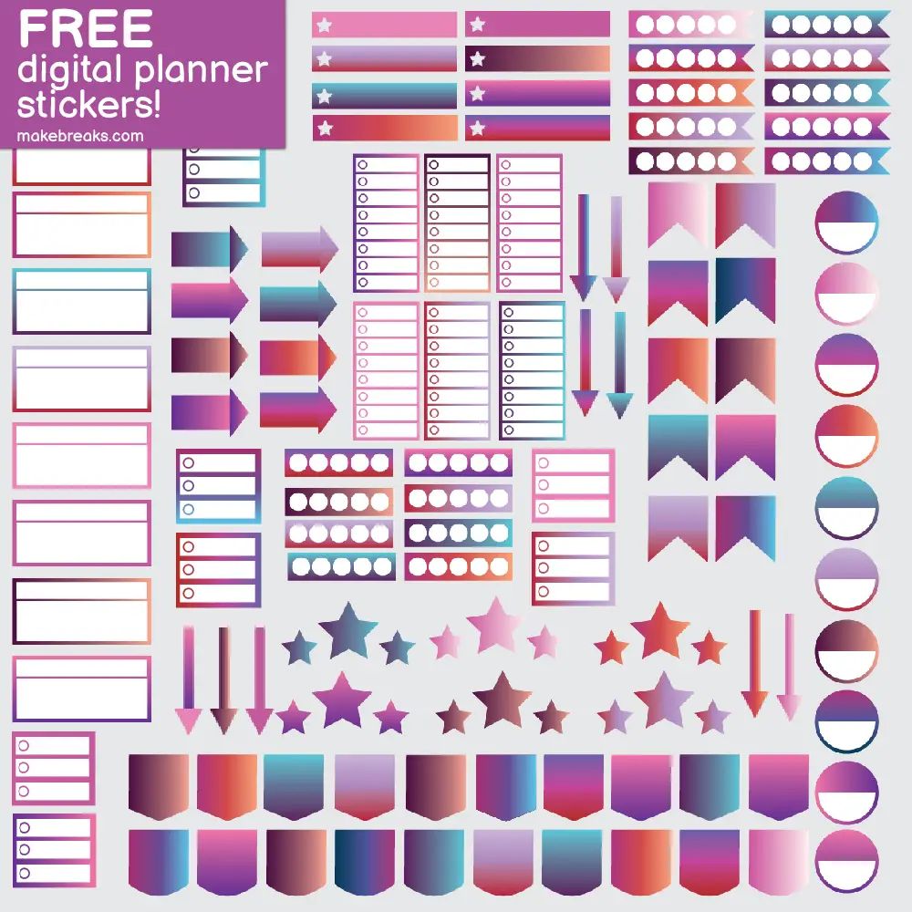 Free Unicorn Gradient General Digital Stickers For Goodnotes & Digital Planners