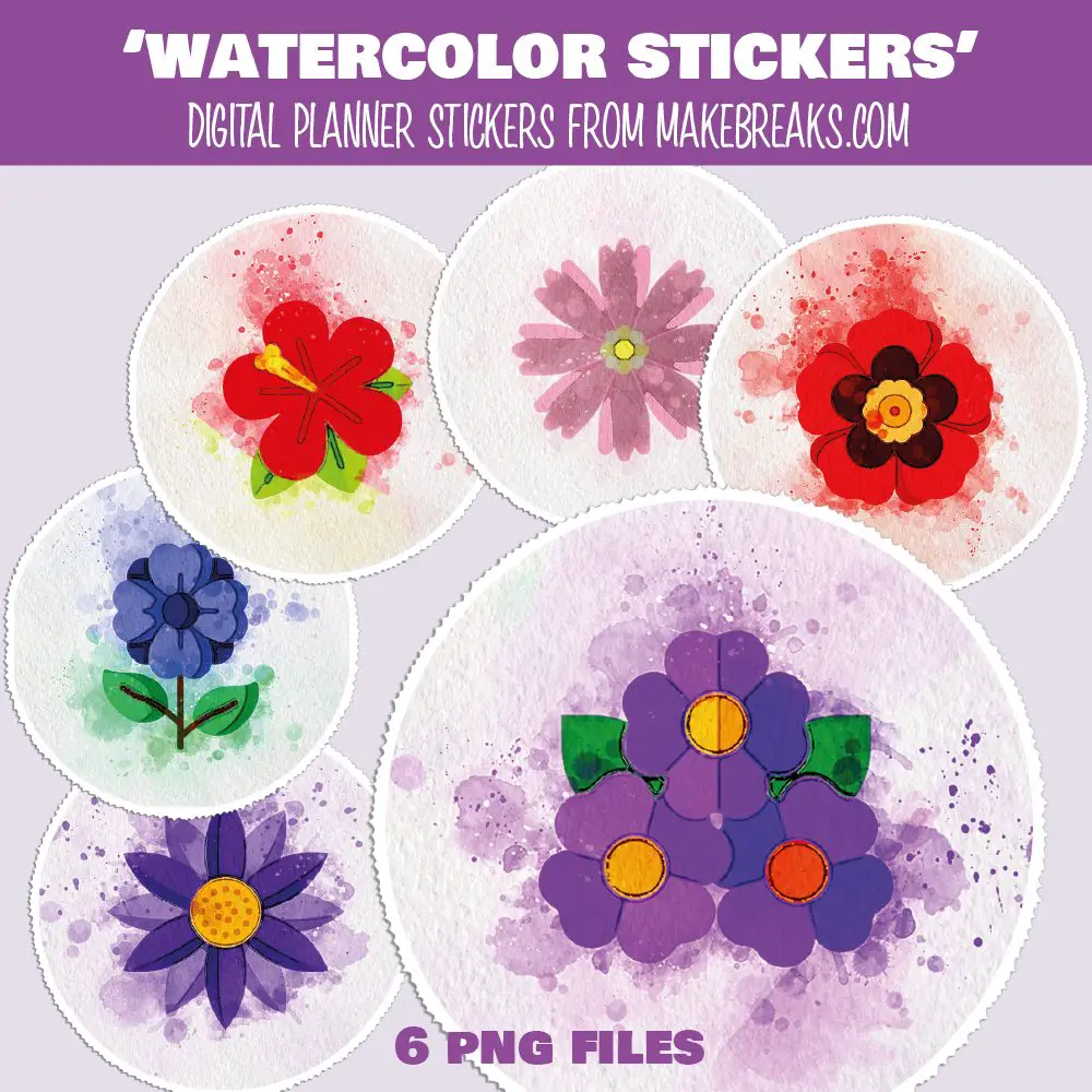 Free Digital Planner Stickers Watercolor Flowers – PNG Files