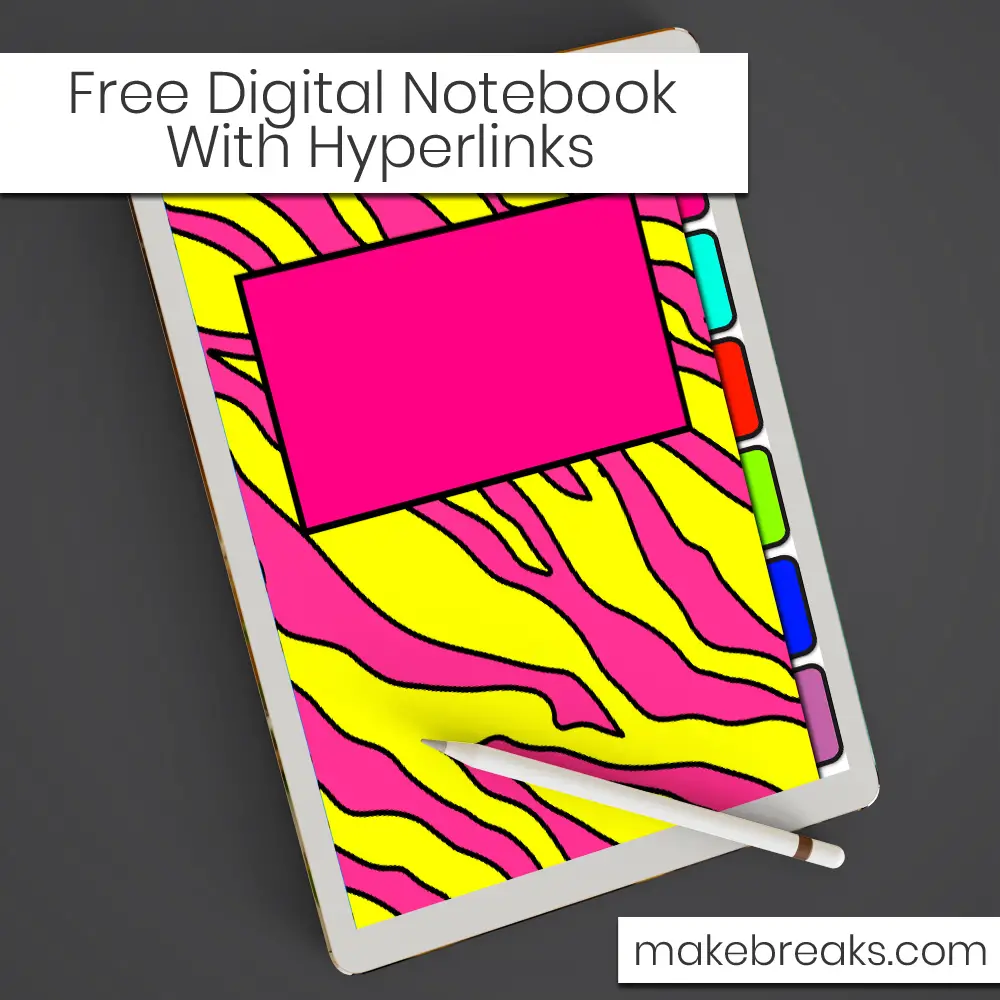 Neon Zebra Print Free Digital Notebook with Hyperlinks – for Goodnotes & Other PDF Readers
