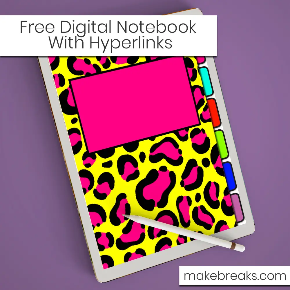 Neon Animal Print Free Digital Notebook with Hyperlinks – for Goodnotes & Other PDF Readers
